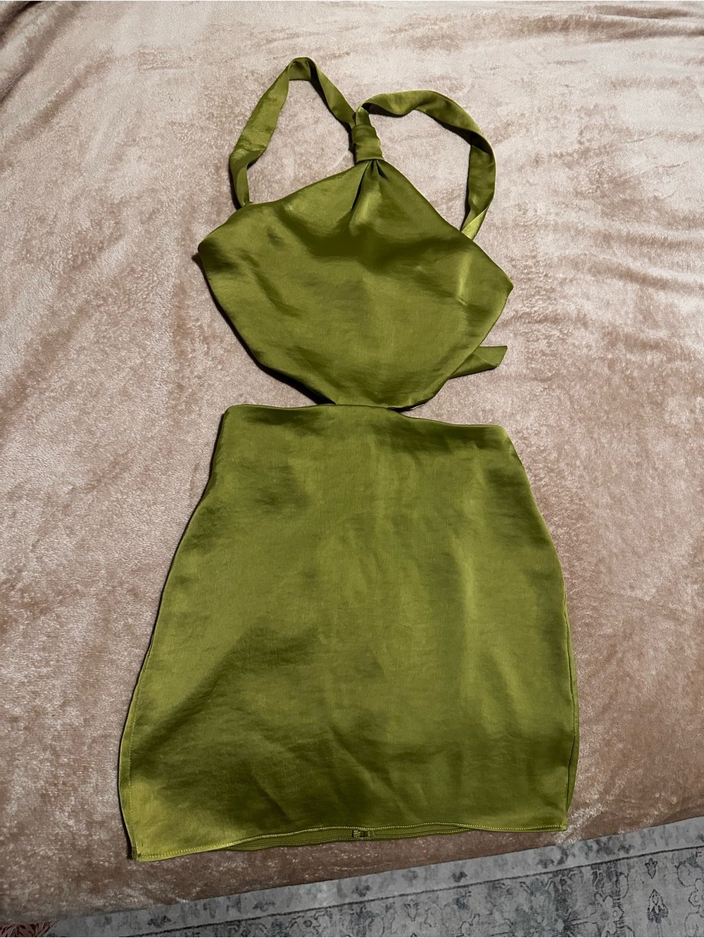Oh Polly Olive Green Cutout Halter Mini Dress